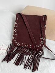 Valentino Garavani Nellcote Suede Shoulder Bag With Fringes Brown - 30x31x3cm - 5