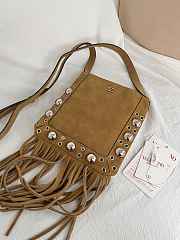 Valentino Garavani Nellcôte Small Shoulder Bag In Suede With Fringes Havana Beige - 20x20x3cm - 4