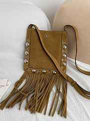 Valentino Garavani Nellcôte Small Shoulder Bag In Suede With Fringes Havana Beige - 20x20x3cm - 5