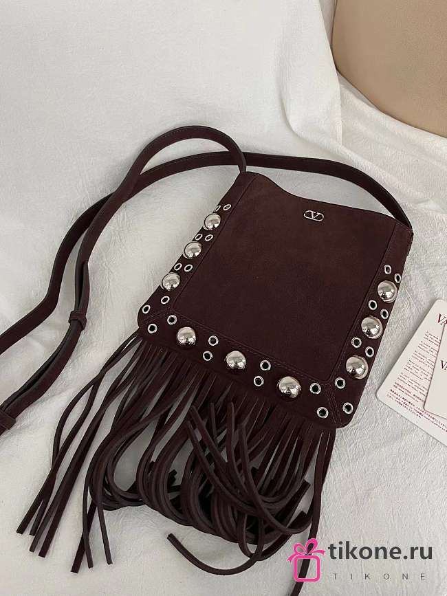 Valentino Garavani Nellcôte Small Shoulder Bag In Suede With Fringes Brown - 20x20x3cm - 1