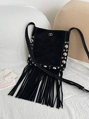 Valentino Garavani Nellcôte Small Shoulder Bag In Suede With Fringes Black - 20x20x3cm - 4