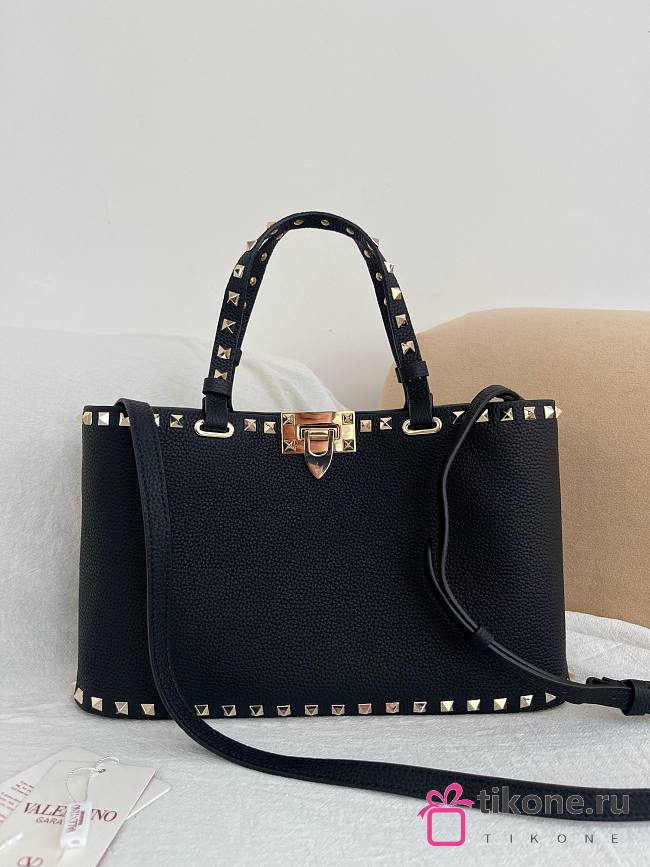 VLTN Rockstud Small Shopping Bag In Grainy Calfskin Black - 32x29x7cm - 1