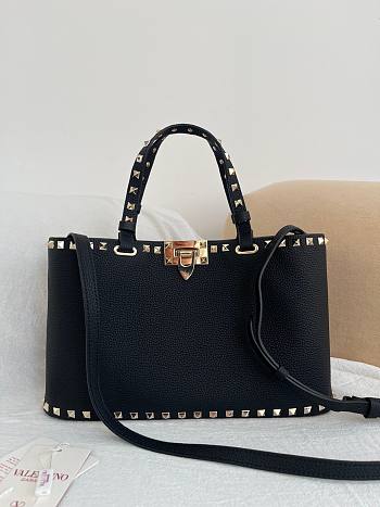 VLTN Rockstud Small Shopping Bag In Grainy Calfskin Black - 32x29x7cm