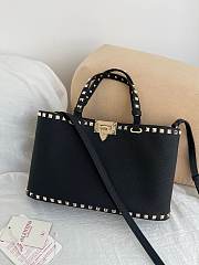 VLTN Rockstud Small Shopping Bag In Grainy Calfskin Black - 32x29x7cm - 4