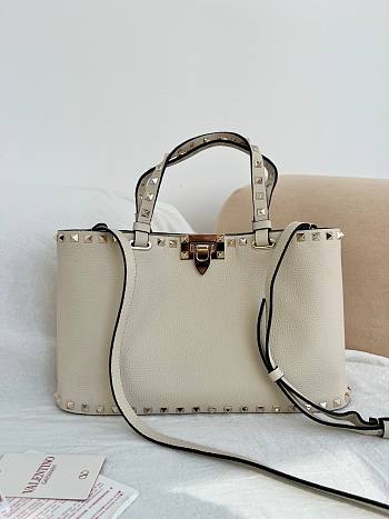 VLTN Rockstud Small Shopping Bag In Grainy Calfskin Cream - 32x29x7cm