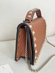 VLTN Rockstud Wallet With Chain In Grainy Calfskin Brown - 21x10.5x4cm - 5