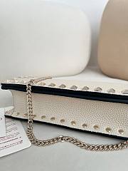 VLTN Rockstud Wallet With Chain In Grainy Calfskin White - 21x10.5x4cm - 6