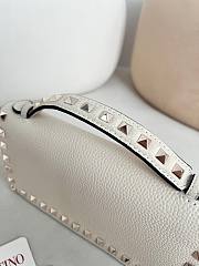 VLTN Rockstud Wallet With Chain In Grainy Calfskin White - 21x10.5x4cm - 3