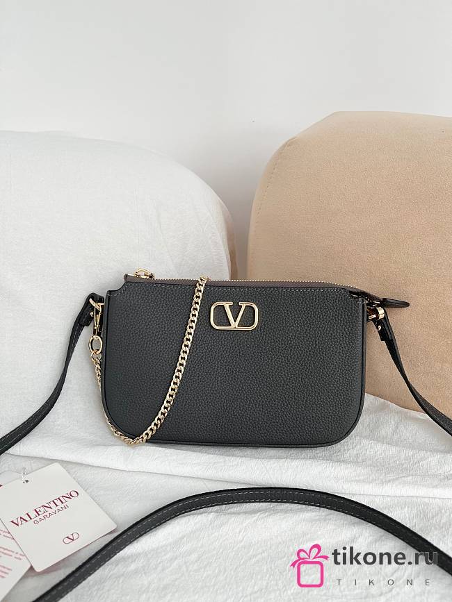 VLTN Mini Vlogo Signature Crossbody Bag In Grainy Calfskin Gray - 21.5x13x3cm - 1