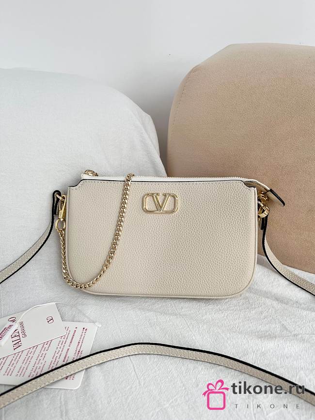 VLTN Mini Vlogo Signature Crossbody Bag In Grainy Calfskin Cream - 21.5x13x3cm - 1