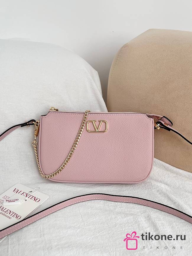 VLTN Mini Vlogo Signature Crossbody Bag In Grainy Calfskin Pink - 21.5x13x3cm - 1
