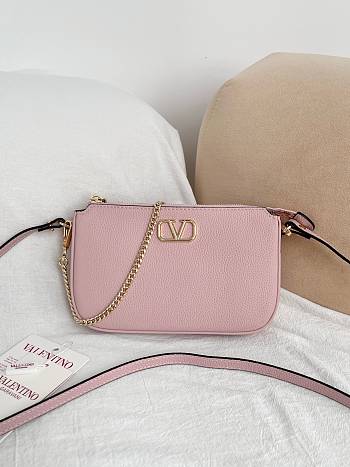 VLTN Mini Vlogo Signature Crossbody Bag In Grainy Calfskin Pink - 21.5x13x3cm