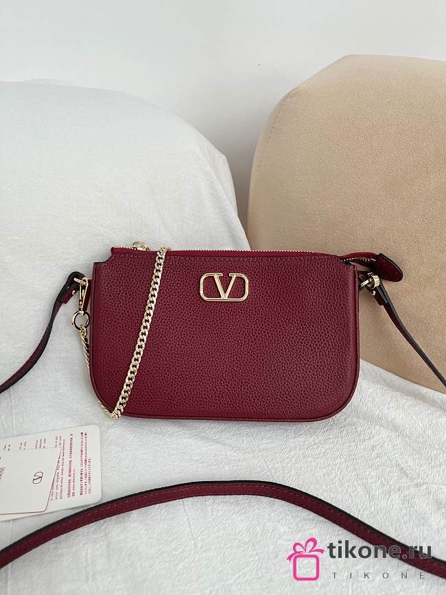 VLTN Mini Vlogo Signature Crossbody Bag In Grainy Calfskin Red - 21.5x13x3cm - 1