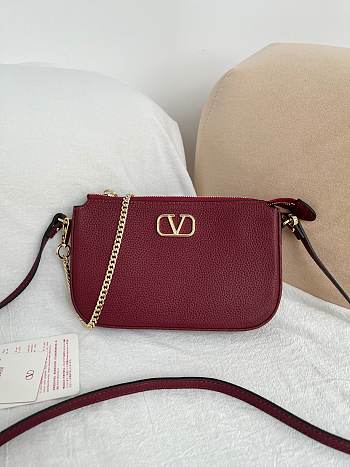 VLTN Mini Vlogo Signature Crossbody Bag In Grainy Calfskin Red - 21.5x13x3cm