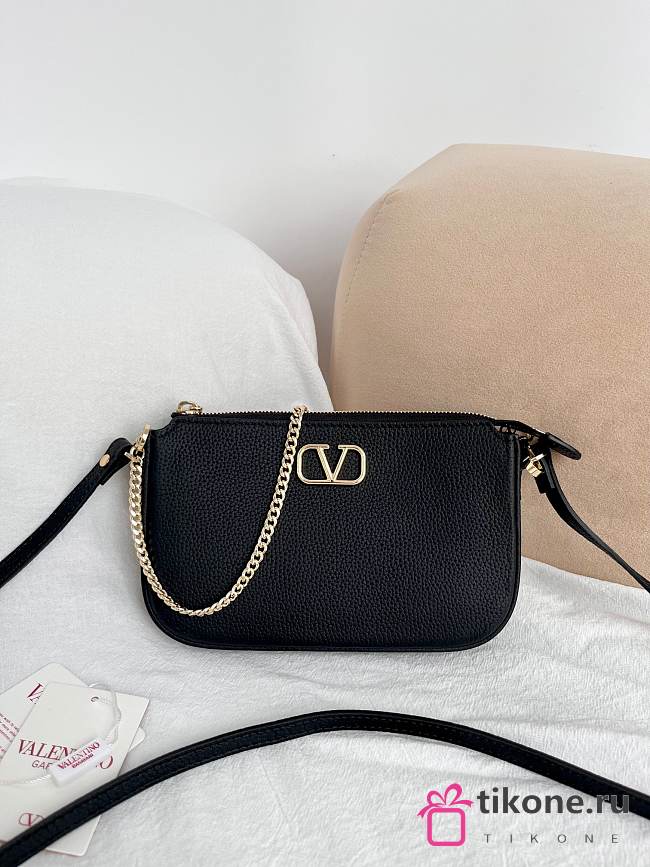 VLTN Mini Vlogo Signature Calfskin Crossbody Bag In Grainy Calfskin Black - 21.5x13x3cm - 1