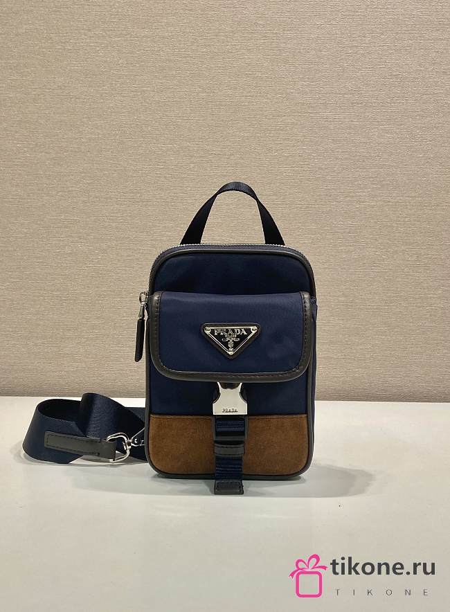 Prada Re-Nylon And Leather Smartphone Case Blue/Coffee 2ZH194 - 17x11.5x4.5cm - 1