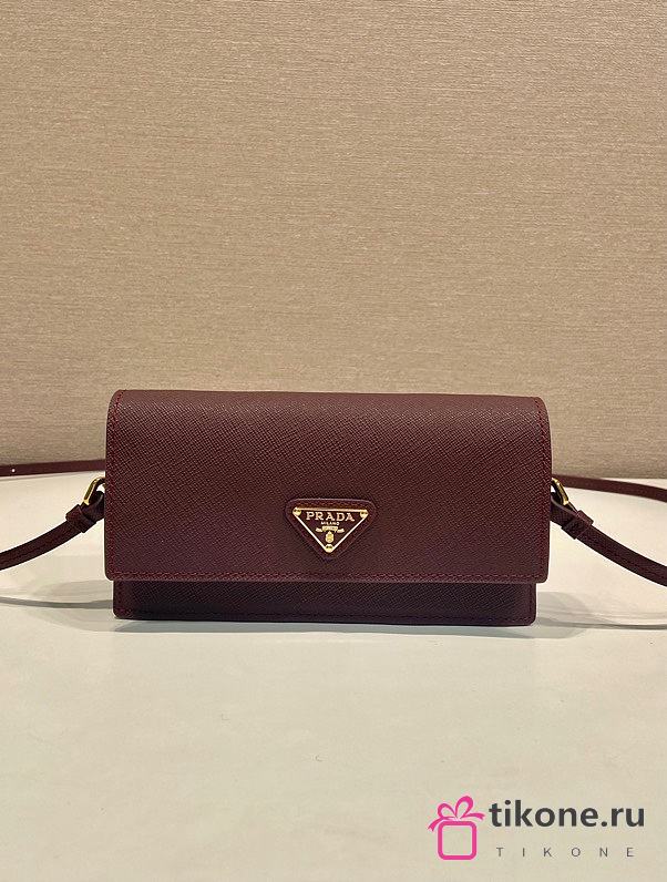 Prada Saffiano Leather Mini Bag Burgundy 1NF059 - 18x9.5x3cm - 1