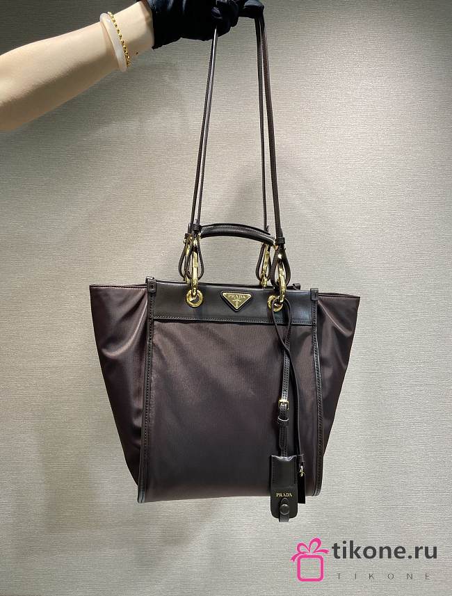Prada Medium Re-nylon And Leather Tote Bag 1BG578 Dark Brown - 28.5x23x15cm - 1