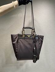 Prada Medium Re-nylon And Leather Tote Bag 1BG578 Dark Brown - 28.5x23x15cm - 1