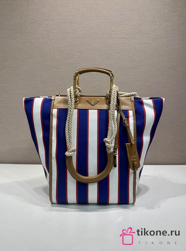 Prada Large Printed Canvas And Leather Tote Bag Royal Blue/Caramel 1BG561 - 35x25x17cm - 1