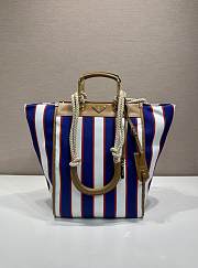 Prada Large Printed Canvas And Leather Tote Bag Royal Blue/Caramel 1BG561 - 35x25x17cm - 1