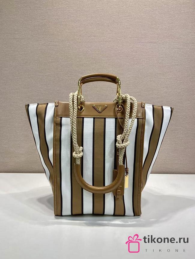 Prada Large Printed Canvas And Leather Tote Bag Camel/Caramel 1BG561 - 35x26x17cm - 1