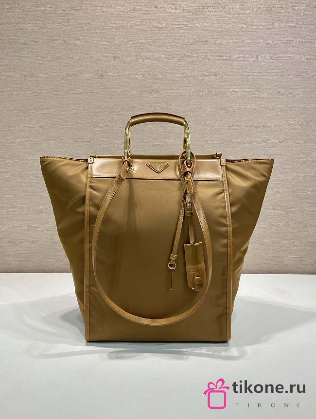 Prada Large Printed Canvas And Leather Tote Bag Caramel 1BG561 - 35x26x17cm - 1