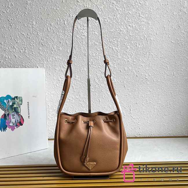 Prada Darling Mini Leather Bucket Bag Brown 1BE087 - 22x21x10.5cm - 1