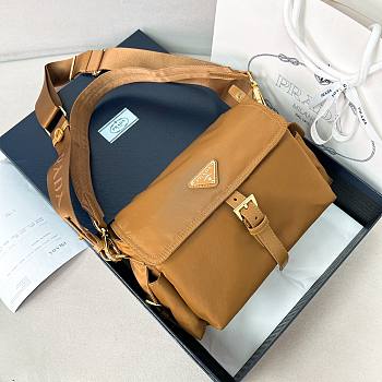 Prada Explore Medium Re-Nylon Shoulder Bag With Flap Brown 1BD394 - 30x14x10cm