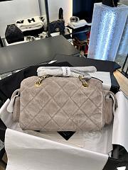 Chanel Small Bowling Bag Suede & Gold Metal Gray - 24x15.5x11.5cm - 4