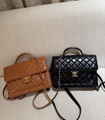 Chanel Backpack Shiny Lambskin & Gold Tone Metal Camel - 23x18x6cm