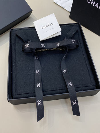 Chanel Bow Barrette Mixed Fibers Silk Satin & Strass Black & Crystal