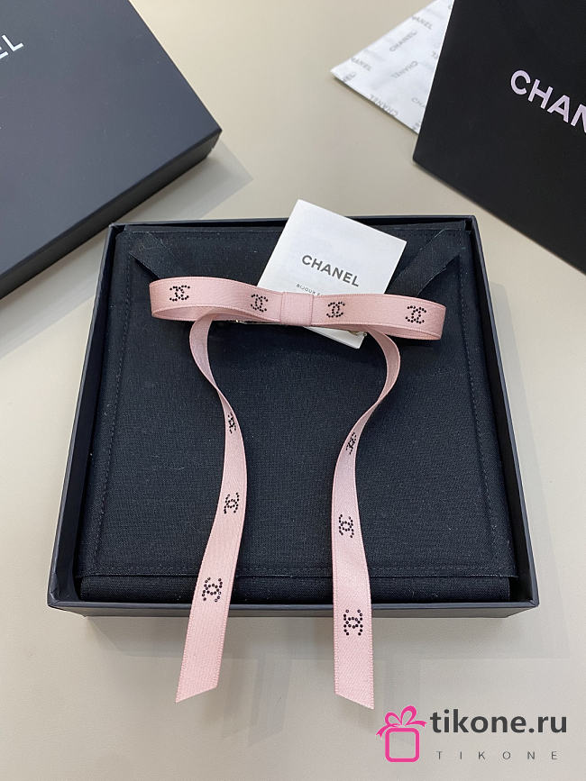 Chanel Bow Barrette Mixed Fibers Silk Satin & Strass Pink & Black - 1
