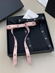 Chanel Bow Barrette Mixed Fibers Silk Satin & Strass Pink & Black - 4