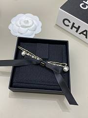 Chanel Bow Hair Clips Faux Pearl Metal & Satin Pearl White Gold & Black - 3