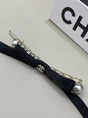 Chanel Bow Hair Clips Faux Pearl Metal & Satin Pearl White Gold & Black - 2