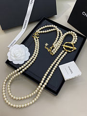 Chanel Long Necklace Metal & Imitation Pearls Gold Pearly White - 1