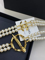 Chanel Long Necklace Metal & Imitation Pearls Gold Pearly White - 6