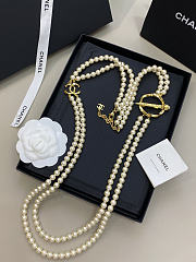 Chanel Long Necklace Metal & Imitation Pearls Gold Pearly White - 5