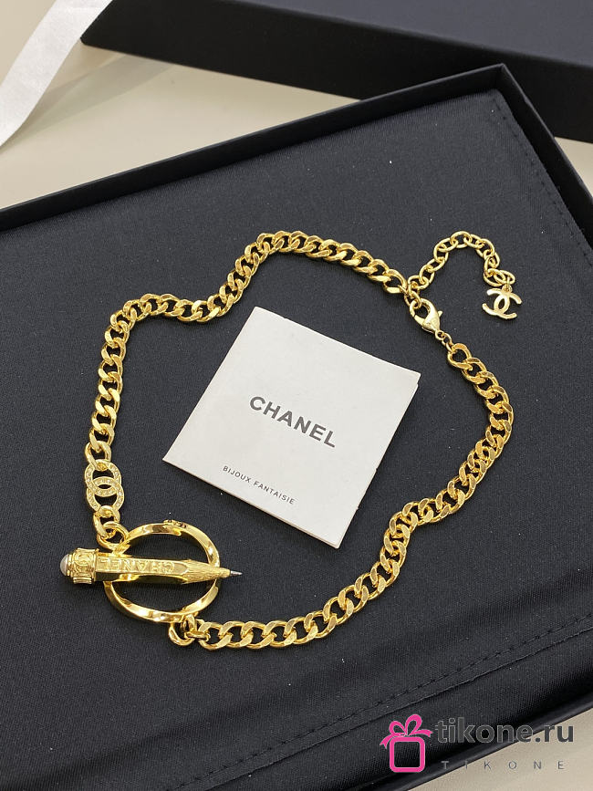 Chanel Necklace Gold Tone with Pen Pendant - 1