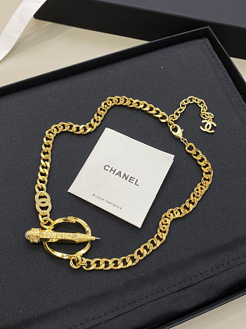 Chanel Necklace Gold Tone with Pen Pendant