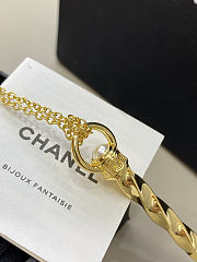 Chanel Necklace Gold with Twisted Engraved Pen Pendant - 5