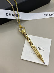 Chanel Necklace Gold with Twisted Engraved Pen Pendant - 3