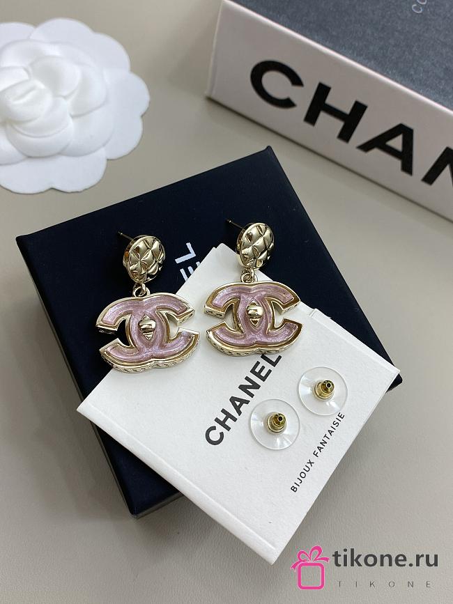 Chanel Pendant Earrings Metal & Resin Gold & Pearly Pink - 1