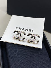 Chanel Earrings Rhinestone Enamel Gold Double C Stud - 1