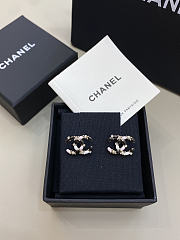 Chanel Earrings Rhinestone Enamel Gold Double C Stud - 5