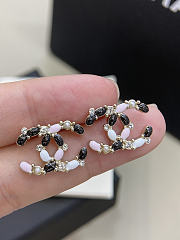 Chanel Earrings Rhinestone Enamel Gold Double C Stud - 4