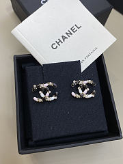 Chanel Earrings Rhinestone Enamel Gold Double C Stud - 2