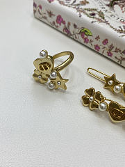 Lucky Dior Ring Gold Finish Metal and White Resin Pearls - 2