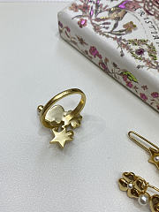 Lucky Dior Ring Gold Finish Metal and White Resin Pearls - 6